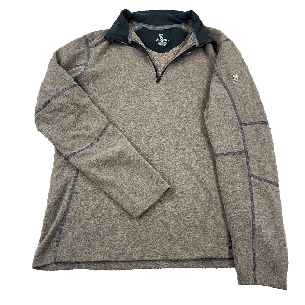 Kuhl Sweater Men Medium‎ Brown Kashmira 1/4 Zip Pullover Hiking Outdoor Adult